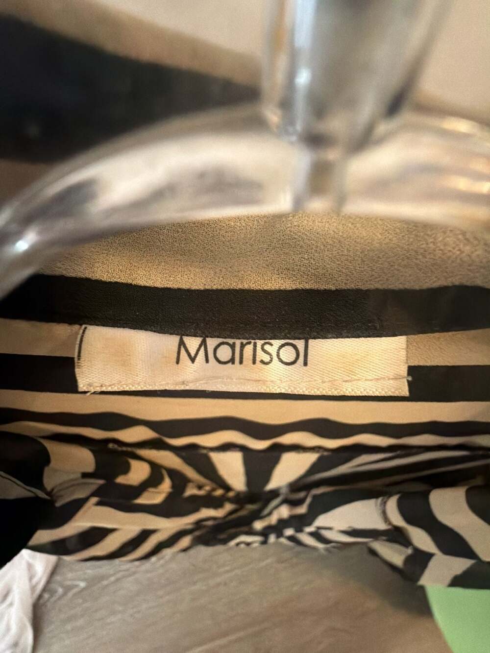 Marisol Black and Tan Striped Sheer Wrap Front Blouse